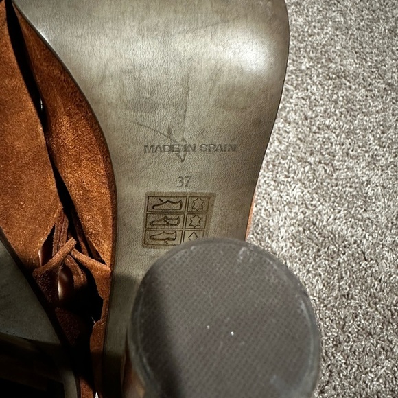 Free People Nouvella Wrap Brown Heels Suede Leather Wooden Heel,size 6.5 - Picture 12 of 13